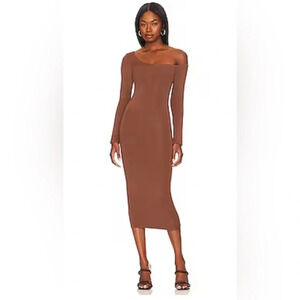 Re Ona Brown Midi Long Sleeve One Shoulder Bodycon Dress Size L